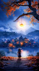 Wall Mural - Mystical Moonlight Over Ancient Village