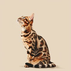 Wall Mural - Portrait of a beautiful Bengal cat sitting on a light background