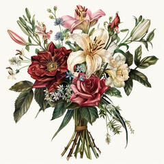 Canvas Print - Watercolor Illustration of a Romantic Bouquet of Flowers.