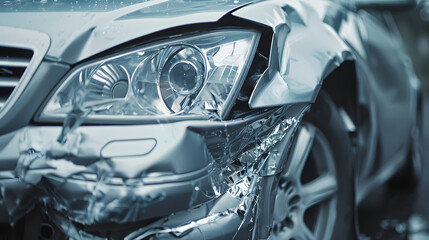 Tragic silver car collision photograph twisted metal shattered glass pavement city road devastation violence impact damage transport injury disaster catastrophe insurance trouble incident speeding