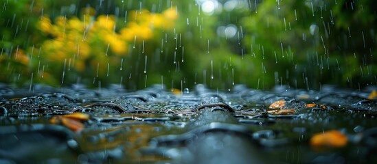 Wall Mural - Raindrops Falling on a Still Pond