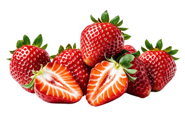 Fresh healthy and delicious strawberries isolated on transparent background