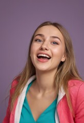 portrait of a smiling woman, happy girl, closeup face of a teenager