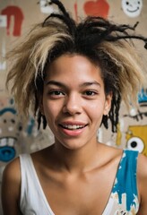 portrait of a smiling woman, happy girl, closeup face of a teenager