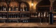 © DEER FLUFFY - empty wooden table in front blurred wine cellar in the background winery and beverage concept, background for product display.