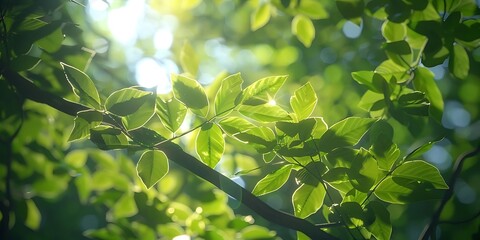 Canvas Print - Sunlit Green Leaves in a Forest Illustration