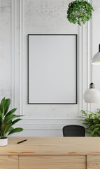 Wall Mural - Minimalist home decor with plants and a blank frame mockup