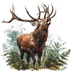 Poster - Majestic Stag with Antlers Roaring in the Forest.