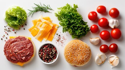 Wall Mural - Cheeseburger, ingredients separated,