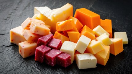 Wall Mural - Cheese cubes, different varieties,