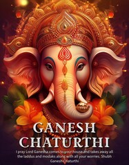 Wall Mural - Happy Ganesh Chaturthi greeting card design. Lord Ganesh design for Ganesh Chaturthi Poster Design