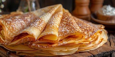  a lot of  pancakes without filling on a chopping board, style food photography