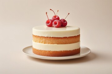 Wall Mural - A custard cake on plate isolated on a transparent background, dreamy tone, horizontal composition