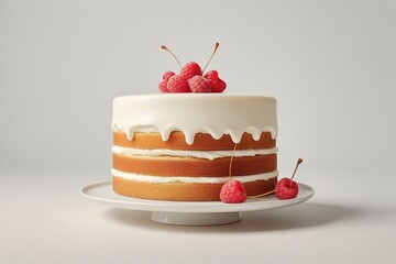 Wall Mural - A custard cake on plate isolated on a transparent background, dreamy tone, horizontal composition