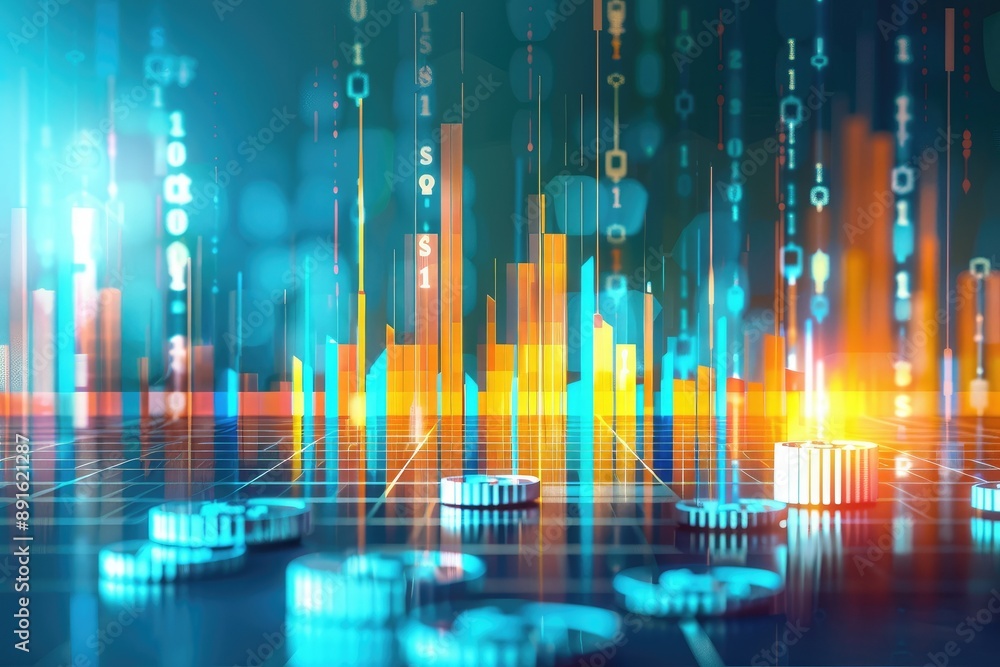 Abstract digital financial chart with data visualization, colorful 3D ...