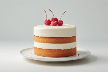 Wall Mural - A custard cake on plate isolated on a transparent background, dreamy tone, horizontal composition