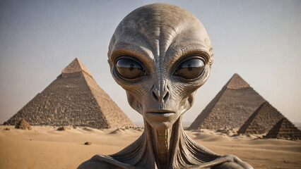 Alien in front of pyramid. AI Generated