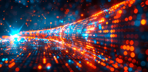 Digital Data Stream With Red and Blue Lights