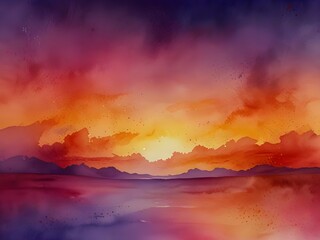 Wall Mural - Colorful background in purple pink and yellow orange and red colors, colorful painted background texture in abstract sunset or sunrise sky illustration with watercolor paint Generative AI