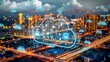 © neirfy - Cloud computing concept. Smart city. Communication network with cloud logistics transportation