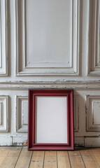 Wall Mural - Vintage red frame against a woodpaneled wall background