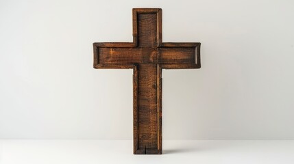 Wooden cross on a white background. AI generated.