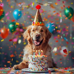 dog with gift and party hat