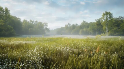 Canvas Print - A gentle breeze flows through a quiet meadow, causing the tall grasses to sway and dance.