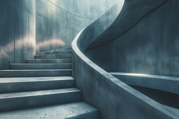 Poster - A sleek, modern staircase with a cool-toned concrete finish. The minimalist design emphasizes the beauty of clean lines and geometric forms, creating a serene atmosphere.