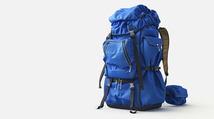 Wall Mural - Isolated blue backpack on white background. Travel gear isolated on white. Photo realistic photo.