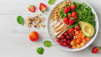 Vibrant Nourishment Bowl: A symphony of colors and flavors, this healthy meal is bursting with fresh ingredients, offering a delightful and nutritious dining experience. 