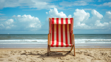 Wall Mural - beautiful hooded beach chair with copy space at the beach