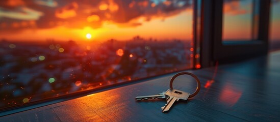 Wall Mural - Keys on a Windowsill with a Sunset View