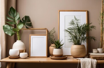 Sticker - Modern and minimalist style of home decor with plants frames and candles