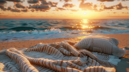 Poster - Cozy Beach Blanket at Sunset