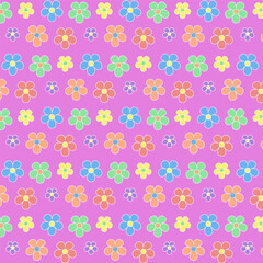 Wall Mural - Seamless pattern with flowers.Colorful flowers repeat pattern isolated on purple background.Graphic vector illustration.