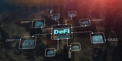 DeFi Decentralized Finance. Technology blockchain cryptocurrency concept
