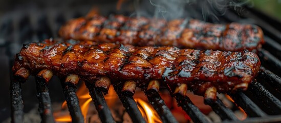 Canvas Print - Close Up of Barbecue Ribs on the Grill