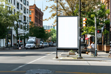 Blank White Billboard Mockup on a Busy Urban Street Corner