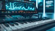 © Wimon - Digital 3D music studio with interactive holograms, 3D background music, advanced and innovative, high-resolution photo, realistic photo, cinematography, hyper realistic