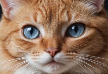  A close-up of a cats bright eyes and healthy fur. 