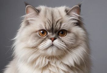  A fluffy Persian cat with a flattened face. 