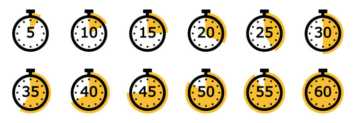 timer and stopwatch icons set vector. cooking time symbols and labels. kitchen timer icon with diffe