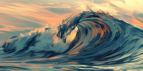 Wall Mural - Colorful ocean wave at sunset, abstract sea water wave shape. 
