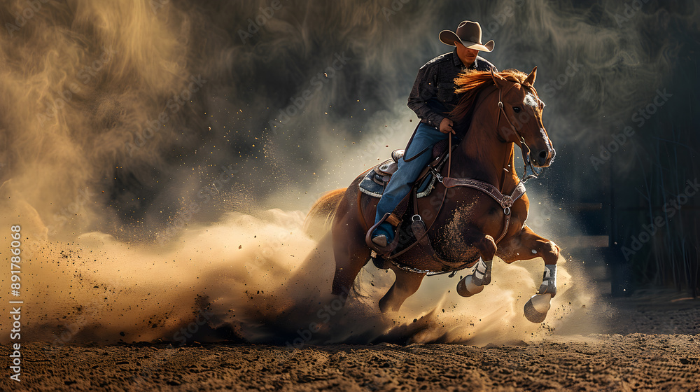 Fast Rodeo Images High-quality image of a rider and horse performing a high-speed barrel ...