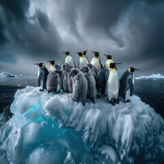 Wall Mural - a group of penguins standing on an iceberg