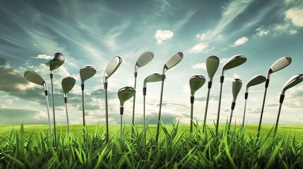 Wall Mural - Golf Clubs in Lush Green Grass