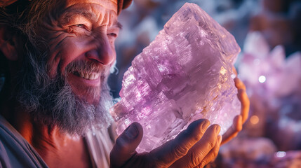 Wall Mural - Joyful miner who found a huge diamond.