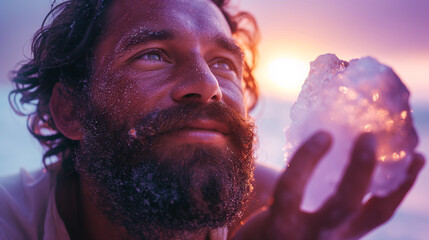 Wall Mural - Joyful miner who found a huge diamond.