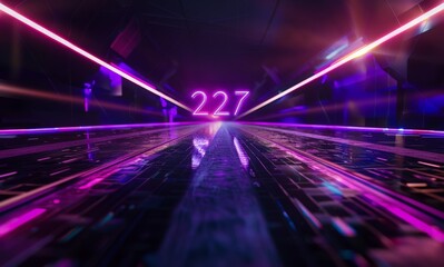 Poster - Neon Digital Highway with 227 in the Background